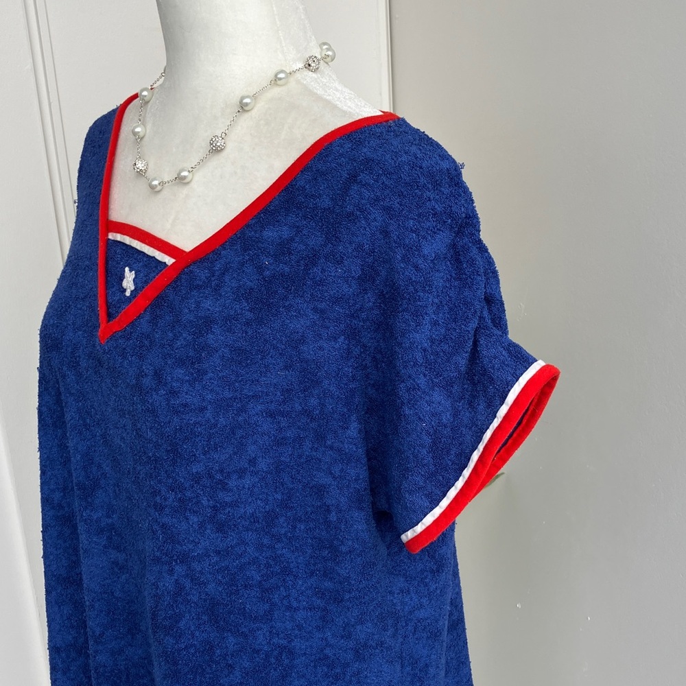 Vintage 70s 80s Cuddl Duds Americana Terrycloth Short Sleeve Boxy Lounge Dress - Picture 5 of 10